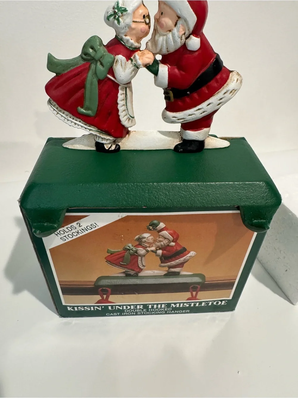 Midwest Santa Mrs Claus Kissing Cast Iron Christmas Double Stocking Holder